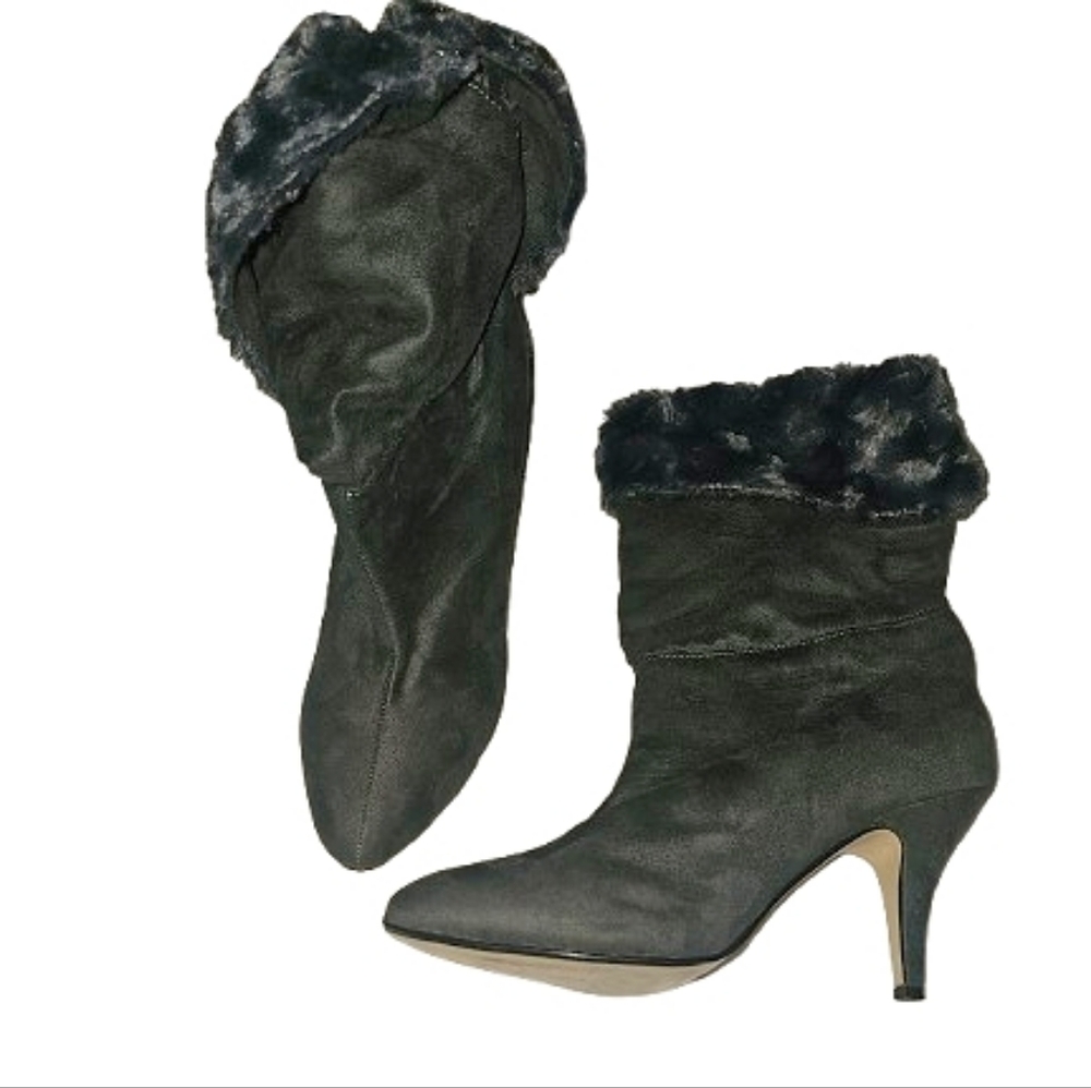 Anne Michelle Tulip High Heel Grey Fur Lined Slouch Boots 10